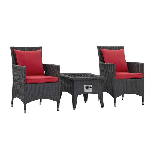 Convene 3 Piece Set Outdoor Patio with Fire Pit in Espresso Red by Modway (EEI-3729)