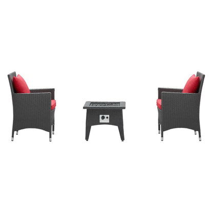 Convene 3 Piece Set Outdoor Patio with Fire Pit in Espresso Red by Modway (EEI-3729)