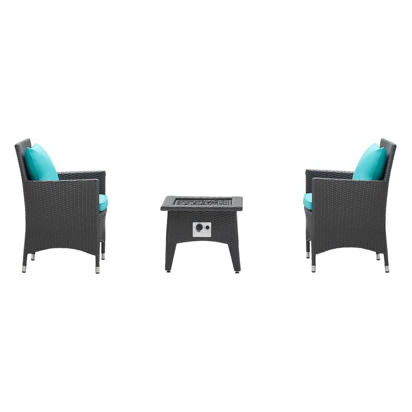 Convene 3 Piece Set Outdoor Patio with Fire Pit in Espresso Turquoise by Modway (EEI-3729)