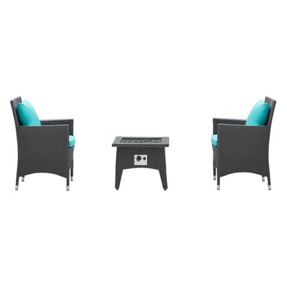 Convene 3 Piece Set Outdoor Patio with Fire Pit in Espresso Turquoise by Modway (EEI-3729)