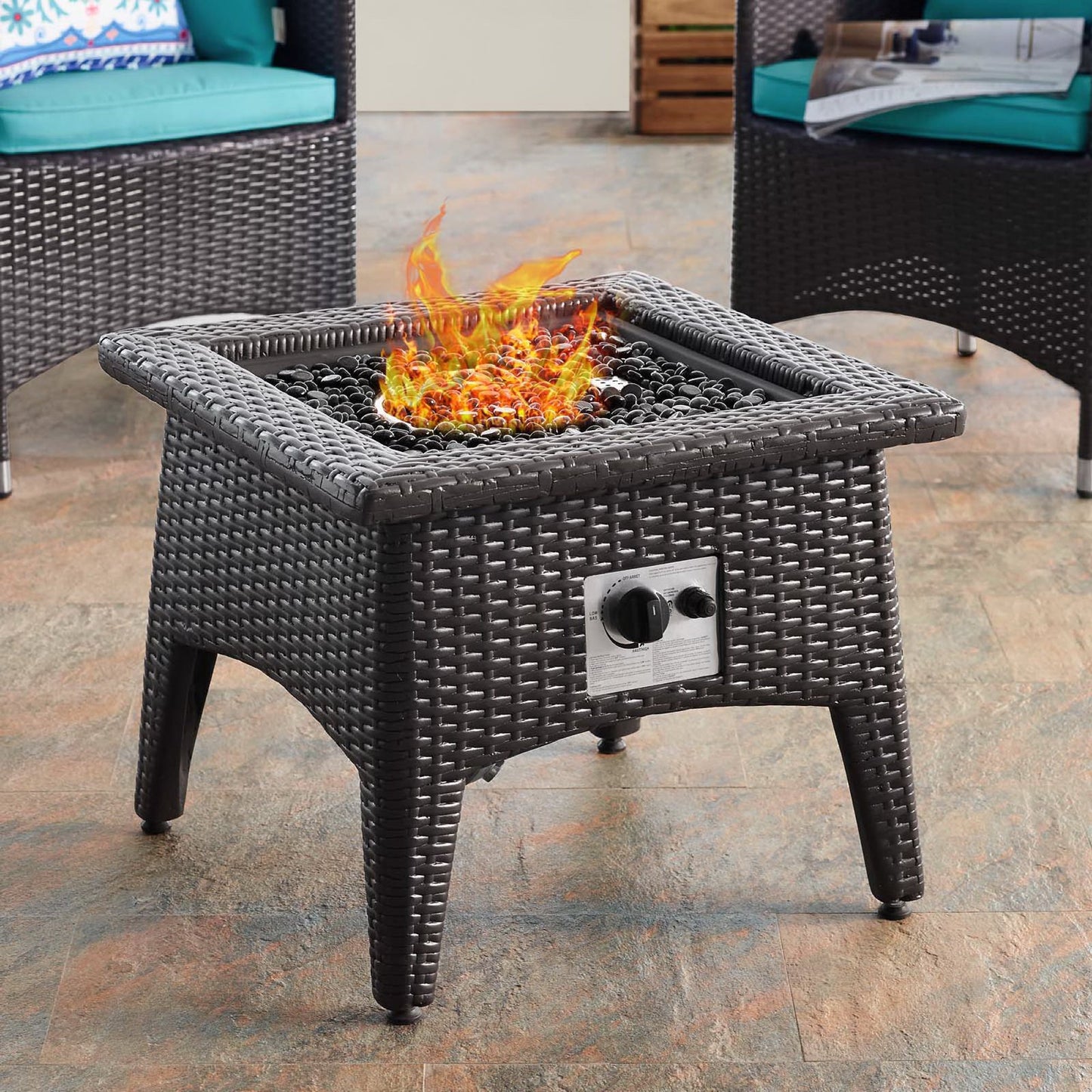 Convene 3 Piece Set Outdoor Patio with Fire Pit in Espresso Turquoise by Modway (EEI-3729)