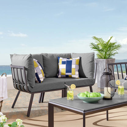 Riverside 2 Piece Outdoor Patio Aluminum Sectional Sofa Set in Gray Charcoal by Modway (3781)