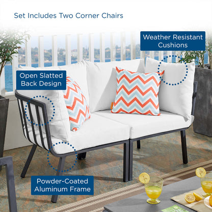 Riverside 2 Piece Outdoor Patio Aluminum Sectional Sofa Set in Gray White by Modway (3781)