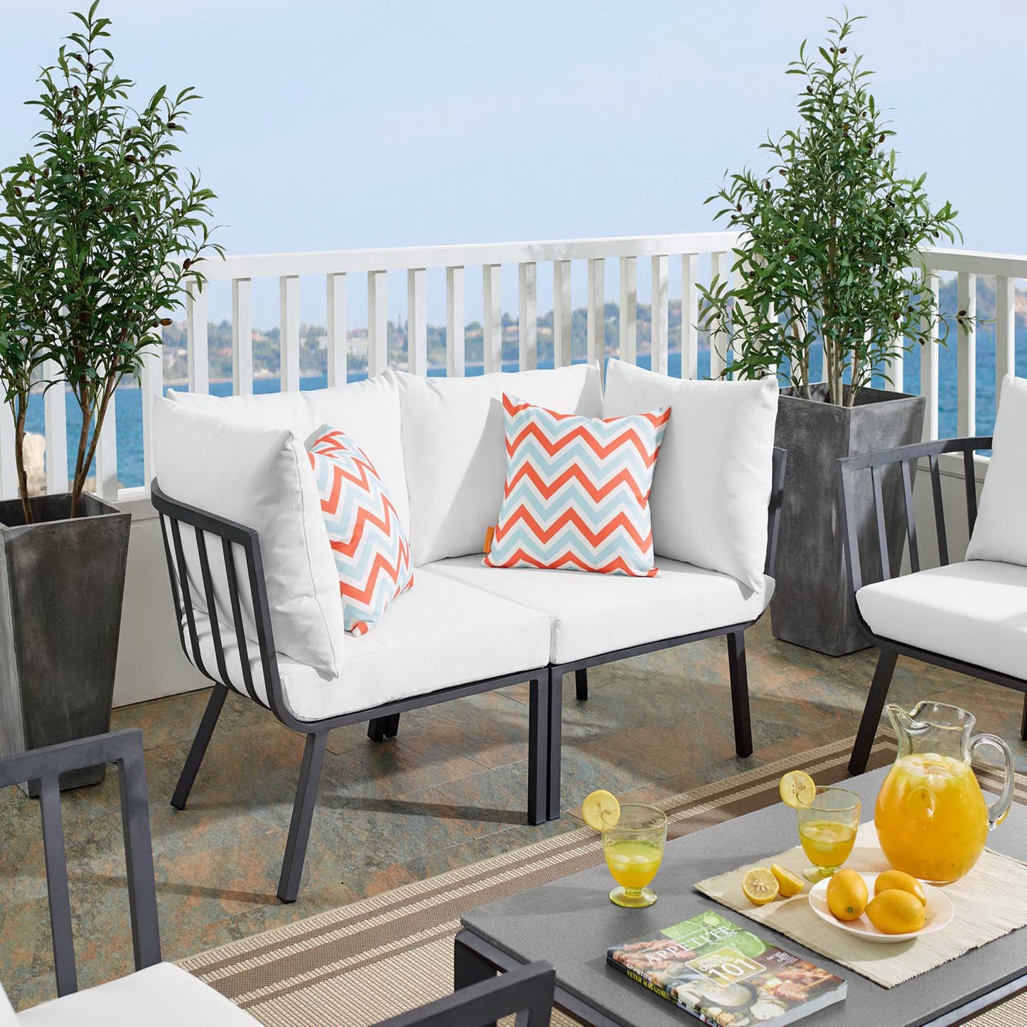 Riverside 2 Piece Outdoor Patio Aluminum Sectional Sofa Set in Gray White by Modway (3781)