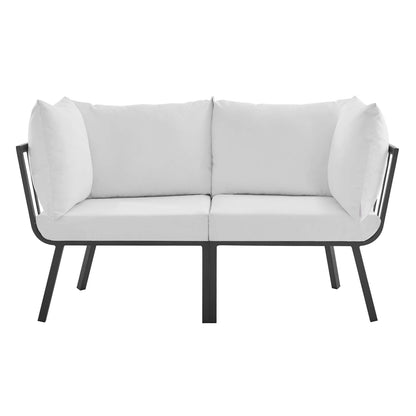Riverside 2 Piece Outdoor Patio Aluminum Sectional Sofa Set in Gray White by Modway (3781)