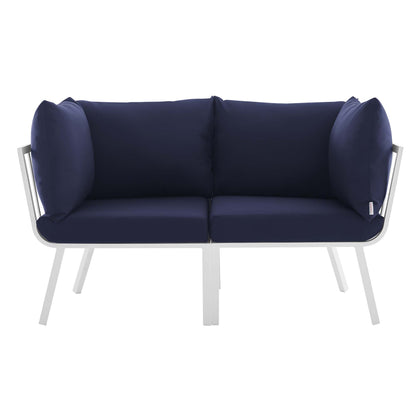 Riverside 2 Piece Outdoor Patio Aluminum Sectional Sofa Set in White Navy by Modway (3781)