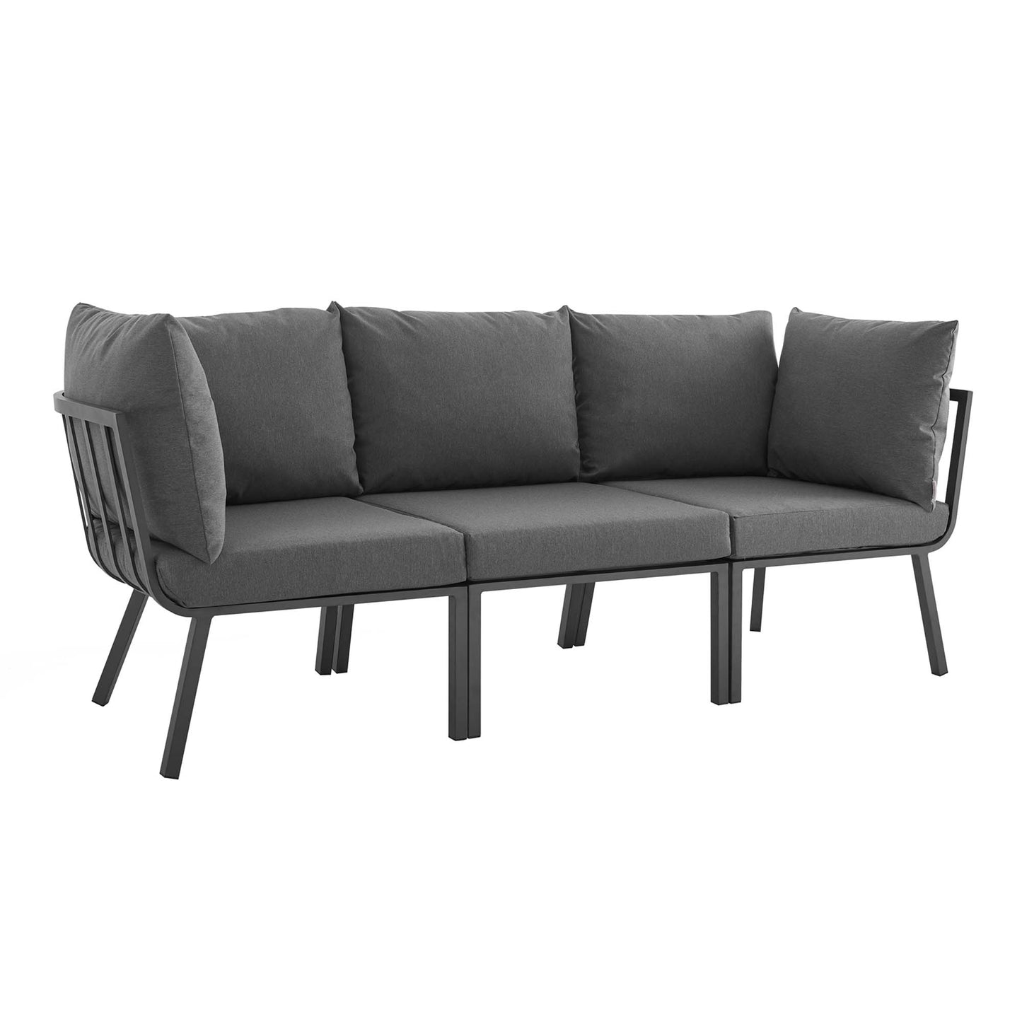 Riverside 3 Piece Outdoor Patio Aluminum Sectional Sofa Set in Gray Charcoal by Modway (3782)