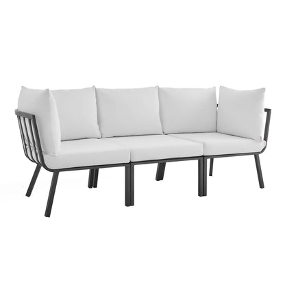 Riverside 3 Piece Outdoor Patio Aluminum Sectional Sofa Set in Gray White by Modway (3782)