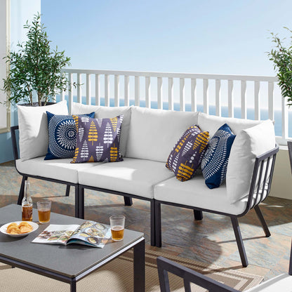 Riverside 3 Piece Outdoor Patio Aluminum Sectional Sofa Set in Gray White by Modway (3782)