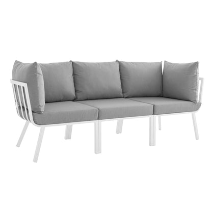Riverside 3 Piece Outdoor Patio Aluminum Sectional Sofa Set in White Gray by Modway (3782)