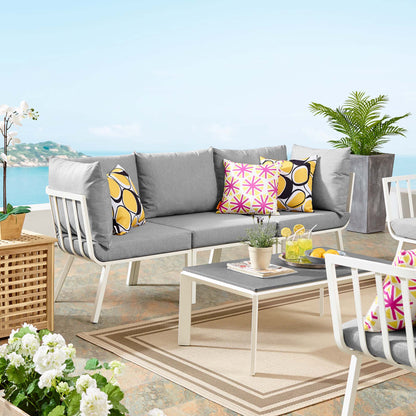 Riverside 3 Piece Outdoor Patio Aluminum Sectional Sofa Set in White Gray by Modway (3782)