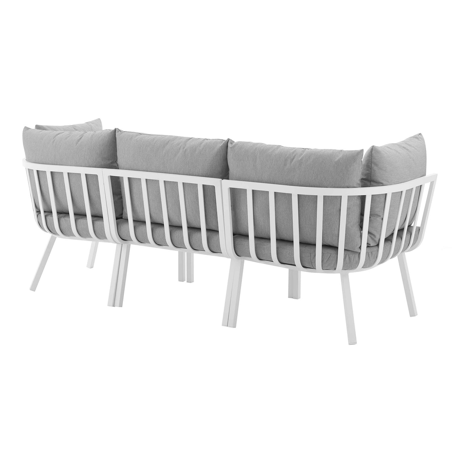 Riverside 3 Piece Outdoor Patio Aluminum Sectional Sofa Set in White Gray by Modway (3782)