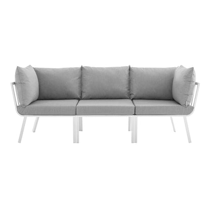 Riverside 3 Piece Outdoor Patio Aluminum Sectional Sofa Set in White Gray by Modway (3782)
