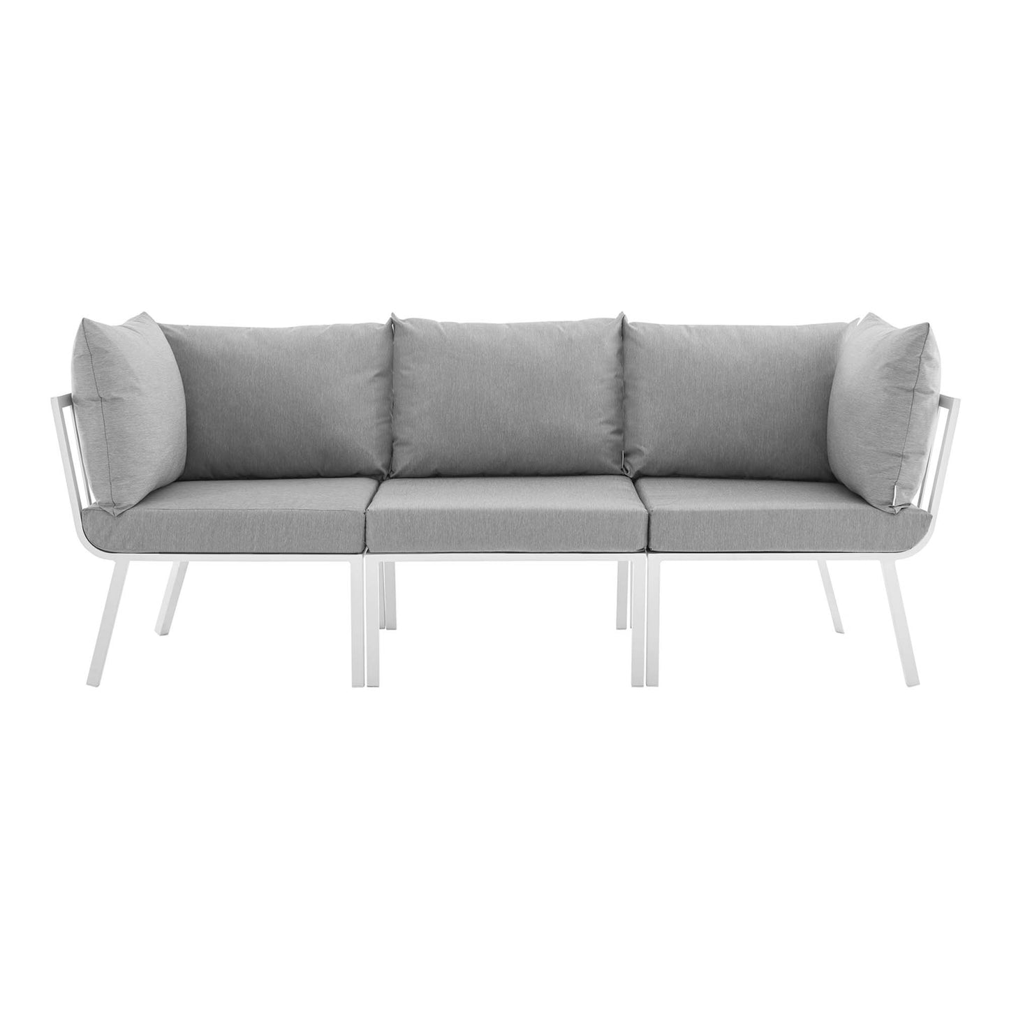 Riverside 3 Piece Outdoor Patio Aluminum Sectional Sofa Set in White Gray by Modway (3782)