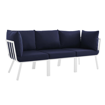 Riverside 3 Piece Outdoor Patio Aluminum Sectional Sofa Set in White Navy by Modway (3782)