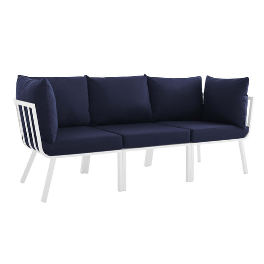 Riverside 3 Piece Outdoor Patio Aluminum Sectional Sofa Set in White Navy by Modway (3782)
