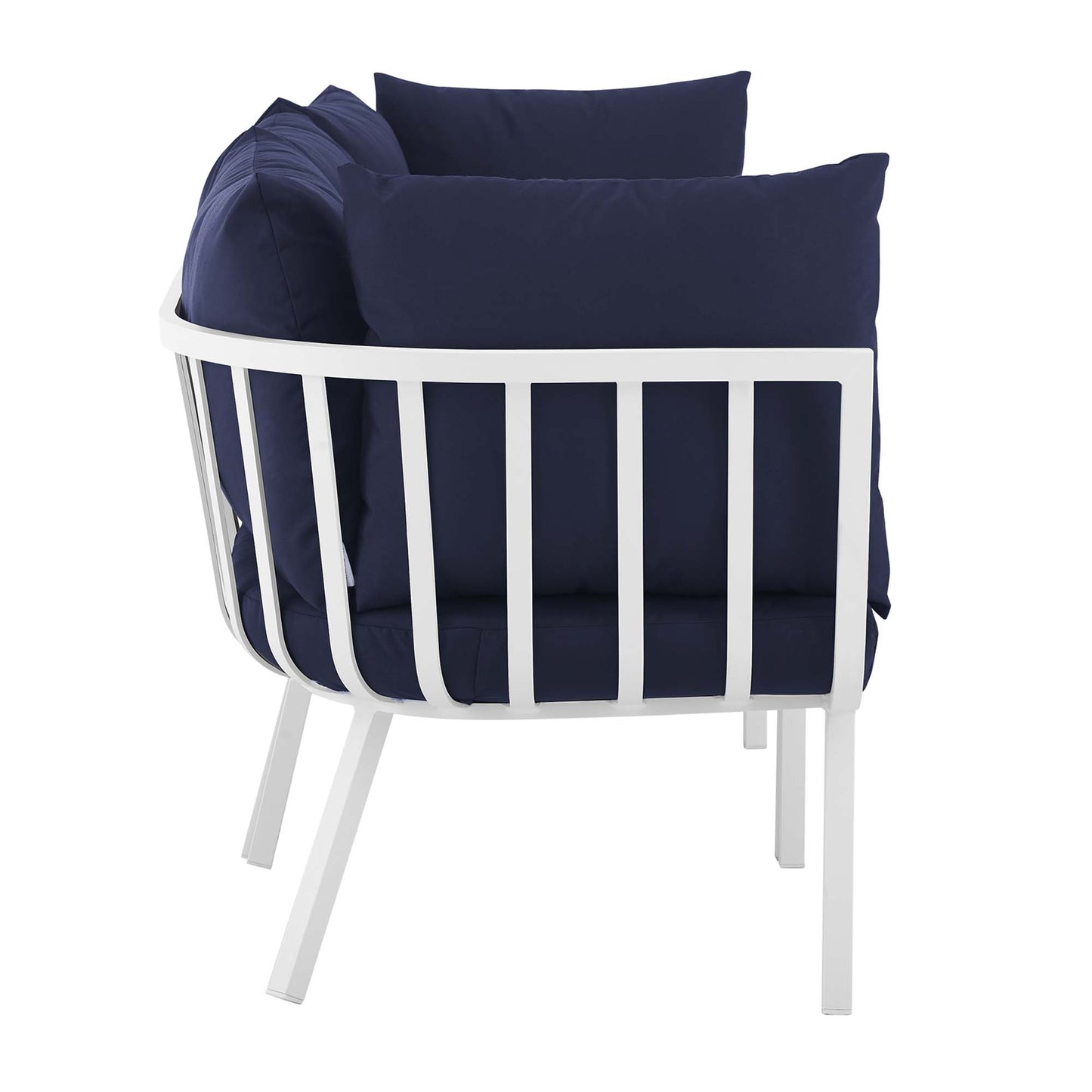 Riverside 3 Piece Outdoor Patio Aluminum Sectional Sofa Set in White Navy by Modway (3782)
