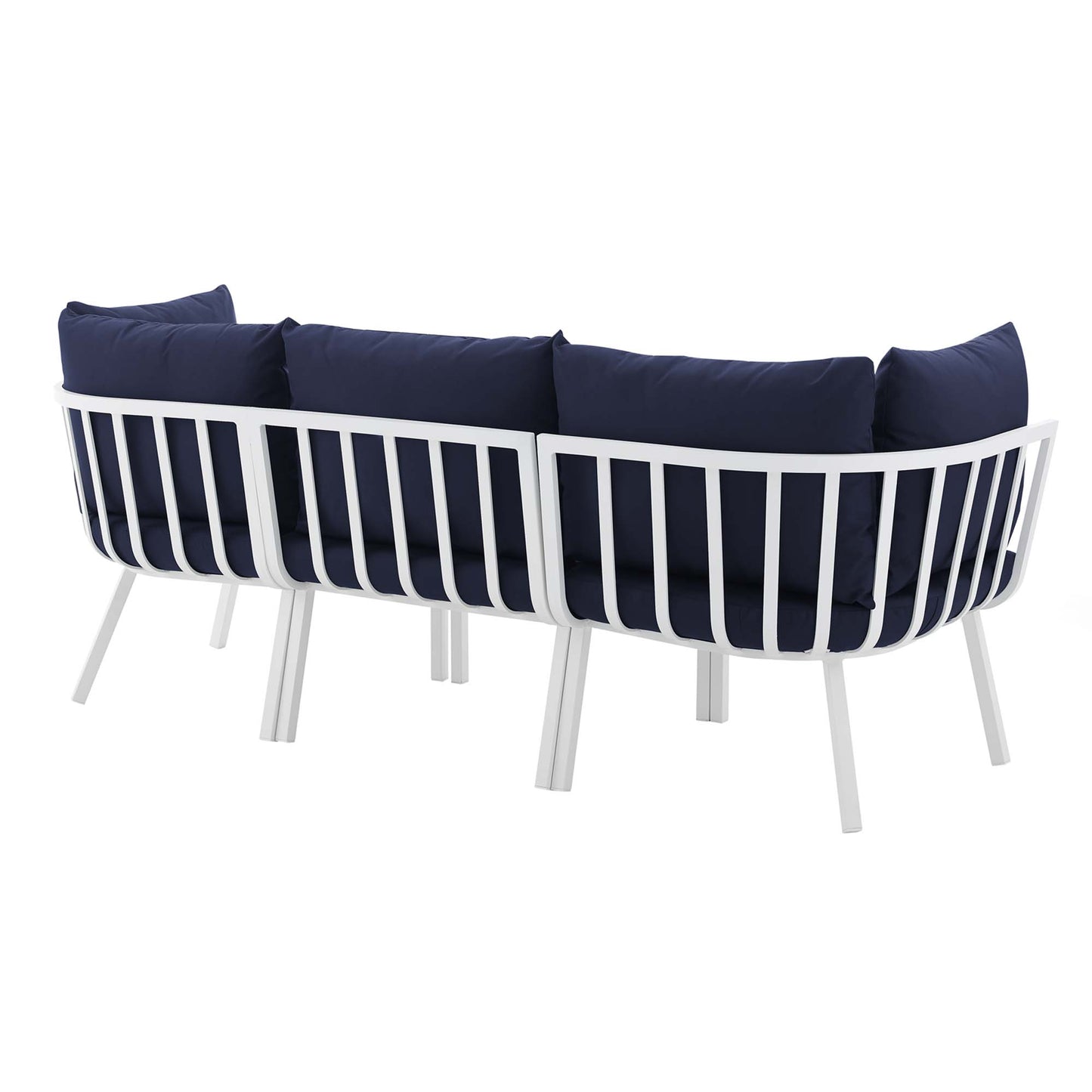 Riverside 3 Piece Outdoor Patio Aluminum Sectional Sofa Set in White Navy by Modway (3782)