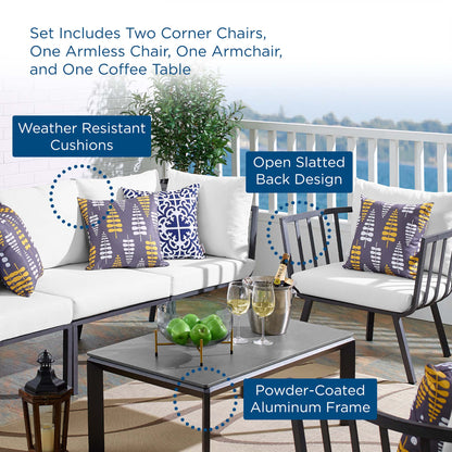 Riverside 5 Piece Outdoor Patio Aluminum Set in Gray White by Modway (3783)