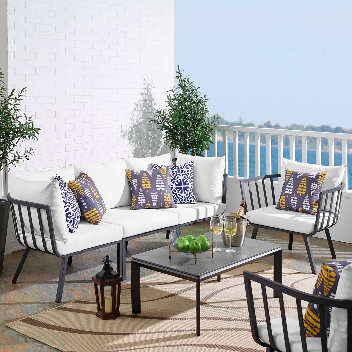 Riverside 5 Piece Outdoor Patio Aluminum Set in Gray White by Modway (3783)