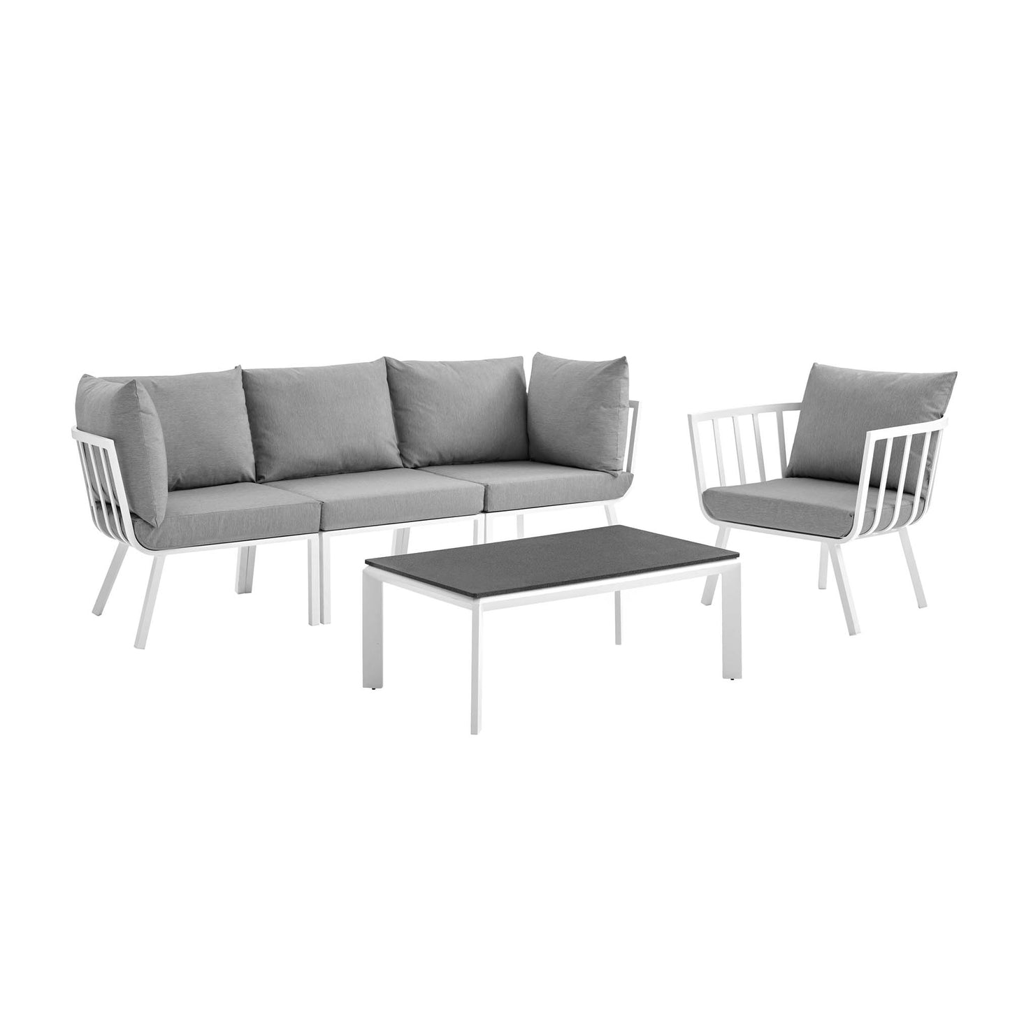 Riverside 5 Piece Outdoor Patio Aluminum Set in White Gray by Modway (3783)