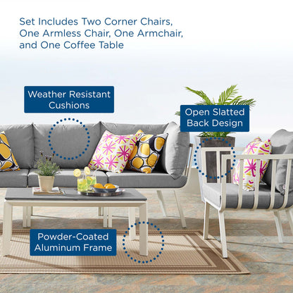 Riverside 5 Piece Outdoor Patio Aluminum Set in White Gray by Modway (3783)