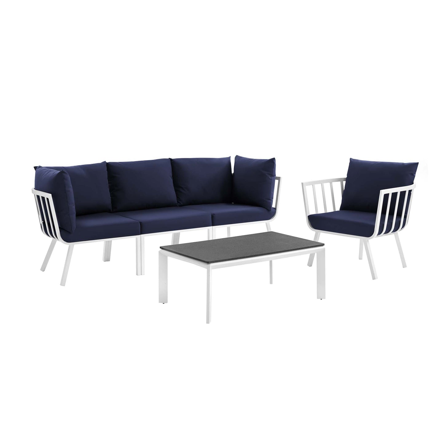 Riverside 5 Piece Outdoor Patio Aluminum Set in White Navy by Modway (3783)