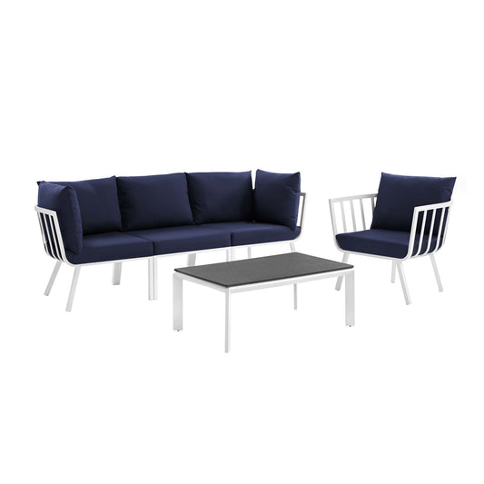 Riverside 5 Piece Outdoor Patio Aluminum Set in White Navy by Modway (3783)