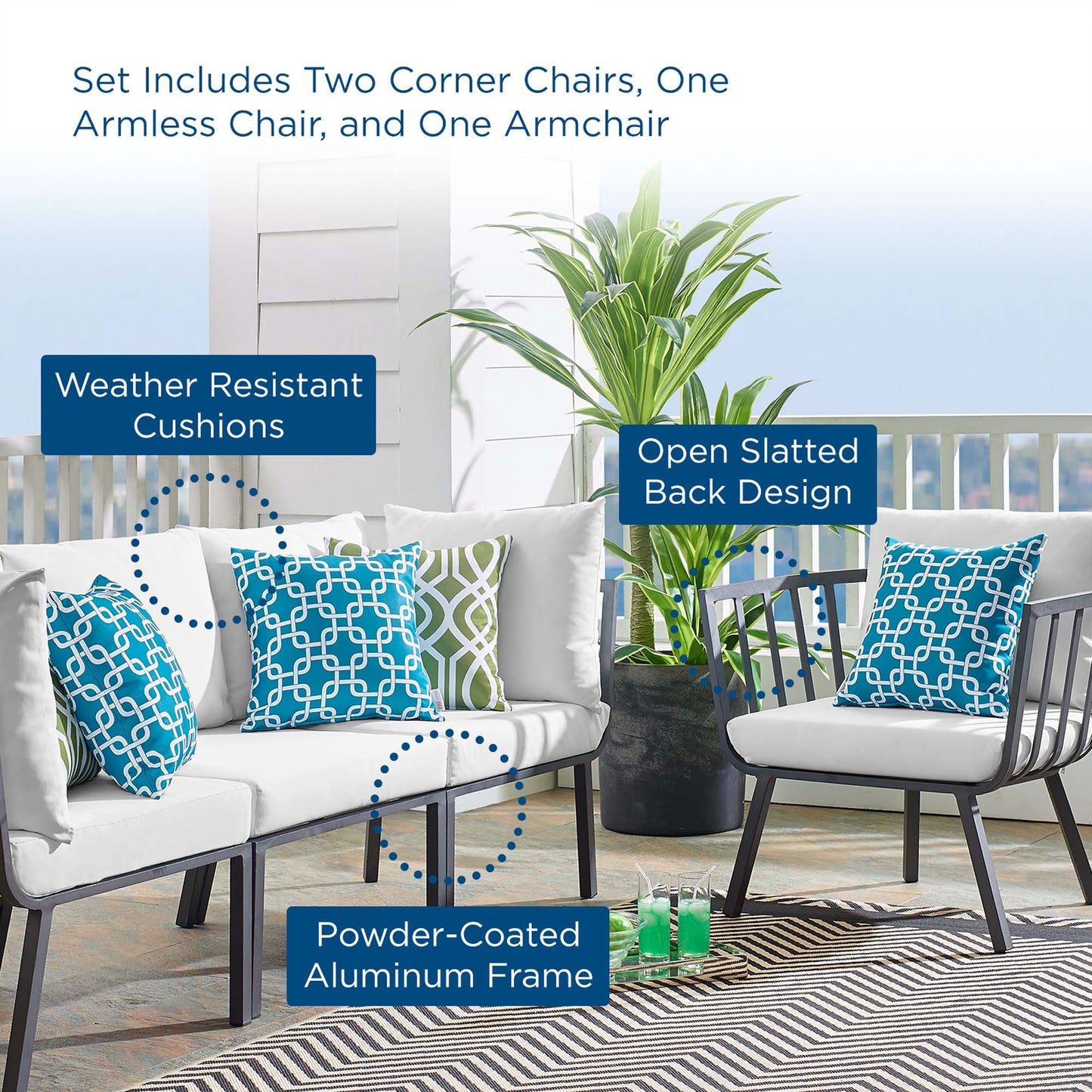 Riverside 4 Piece Outdoor Patio Aluminum Set in Gray White by Modway (3784)