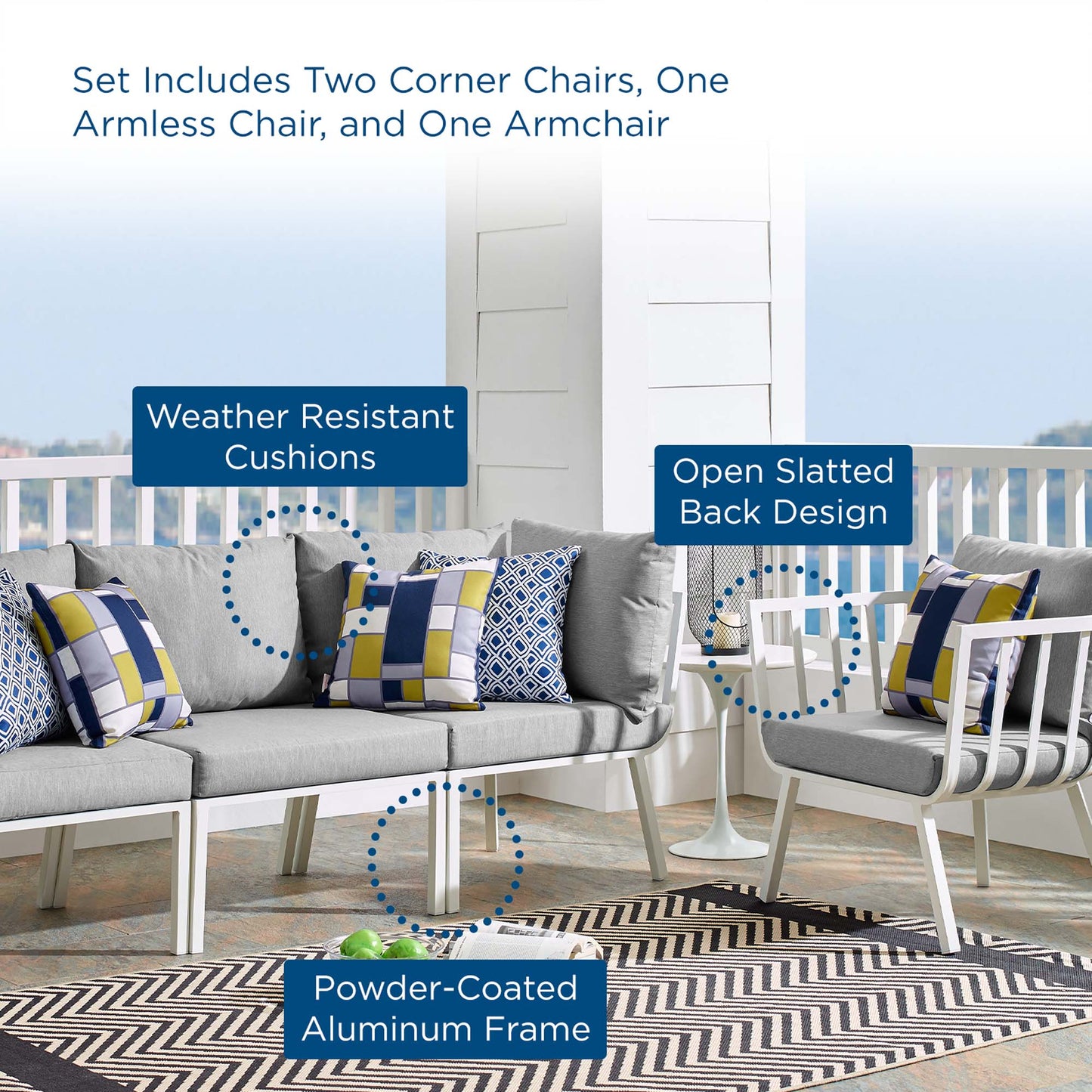 Riverside 4 Piece Outdoor Patio Aluminum Set in White Gray by Modway (3784)