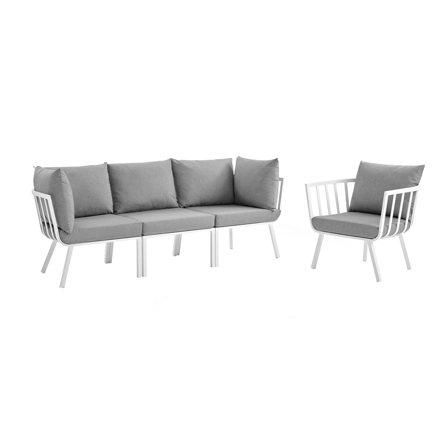 Riverside 4 Piece Outdoor Patio Aluminum Set in White Gray by Modway (3784)