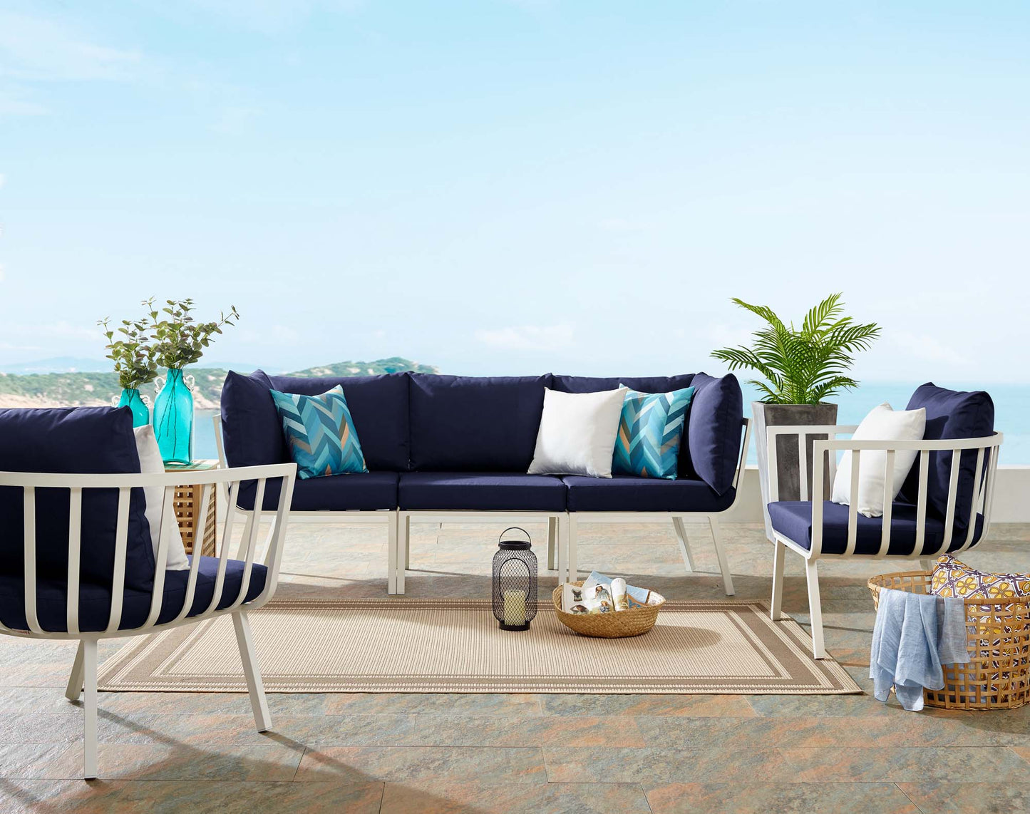 Riverside 4 Piece Outdoor Patio Aluminum Set in White Navy by Modway (3784)