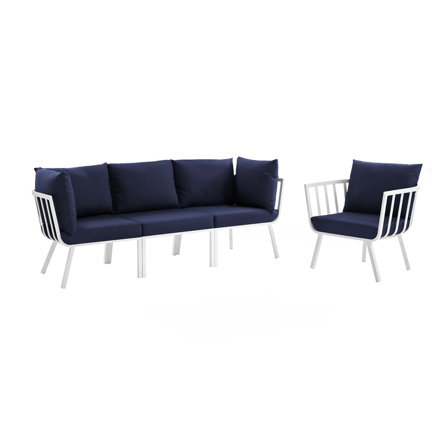 Riverside 4 Piece Outdoor Patio Aluminum Set in White Navy by Modway (3784)
