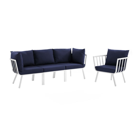 Riverside 4 Piece Outdoor Patio Aluminum Set in White Navy by Modway (3784)