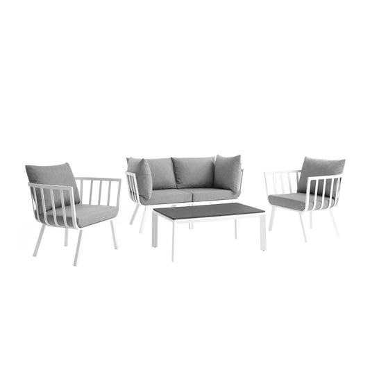 Riverside 5 Piece Outdoor Patio Aluminum Set in White Gray by Modway (3786)