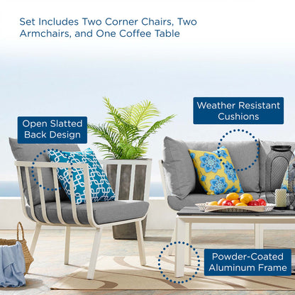 Riverside 5 Piece Outdoor Patio Aluminum Set in White Gray by Modway (3786)