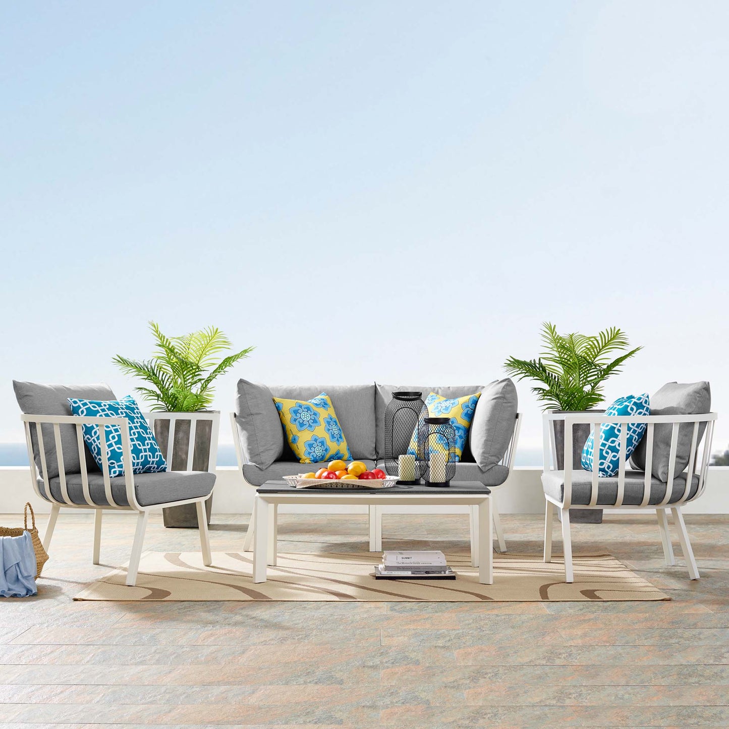 Riverside 5 Piece Outdoor Patio Aluminum Set in White Gray by Modway (3786)