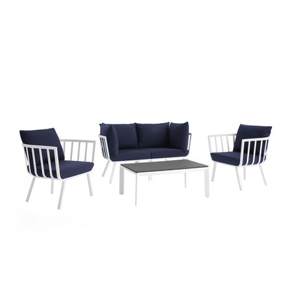 Riverside 5 Piece Outdoor Patio Aluminum Set in White Navy by Modway (3786)