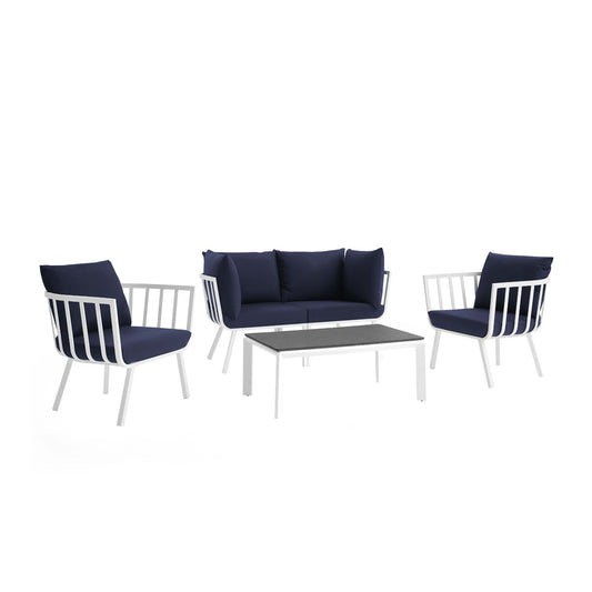 Riverside 5 Piece Outdoor Patio Aluminum Set in White Navy by Modway (3786)