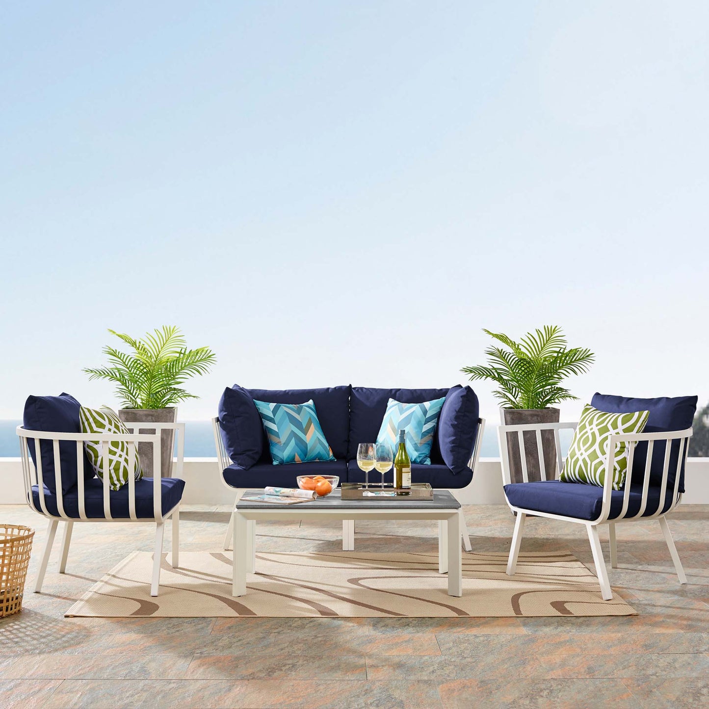 Riverside 5 Piece Outdoor Patio Aluminum Set in White Navy by Modway (3786)