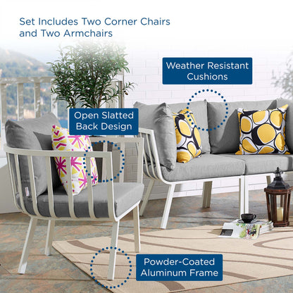 Riverside 4 Piece Outdoor Patio Aluminum Set in White Gray by Modway (3787)