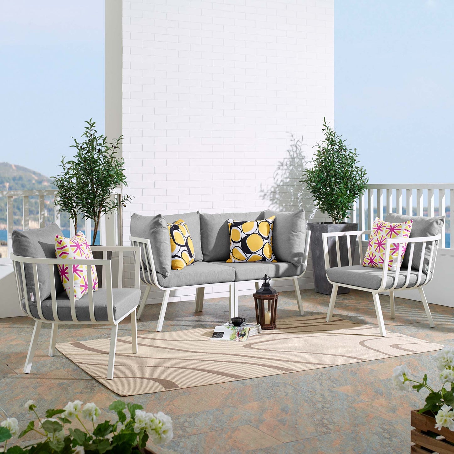 Riverside 4 Piece Outdoor Patio Aluminum Set in White Gray by Modway (3787)