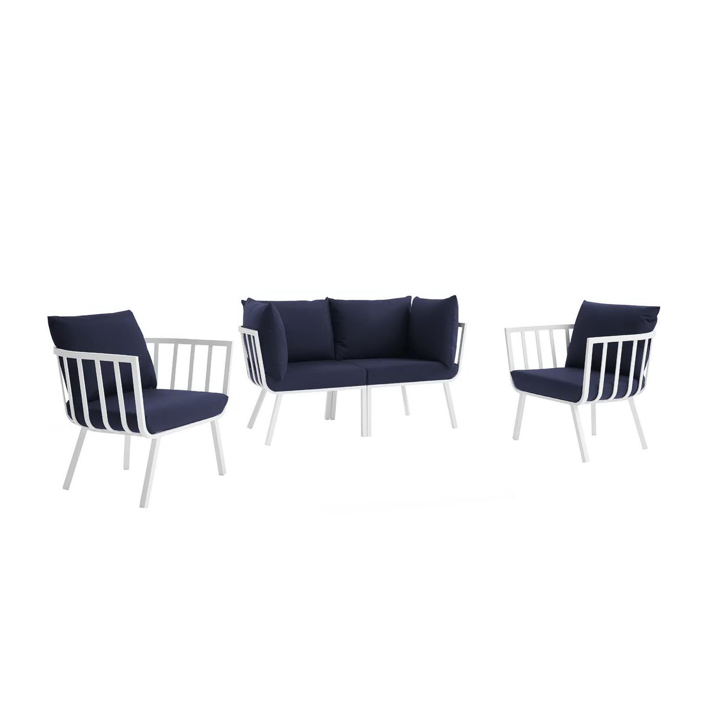 Riverside 4 Piece Outdoor Patio Aluminum Set in White Navy by Modway (3787)