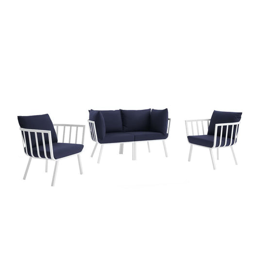 Riverside 4 Piece Outdoor Patio Aluminum Set in White Navy by Modway (3787)