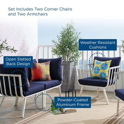 Riverside 4 Piece Outdoor Patio Aluminum Set in White Navy by Modway (3787)