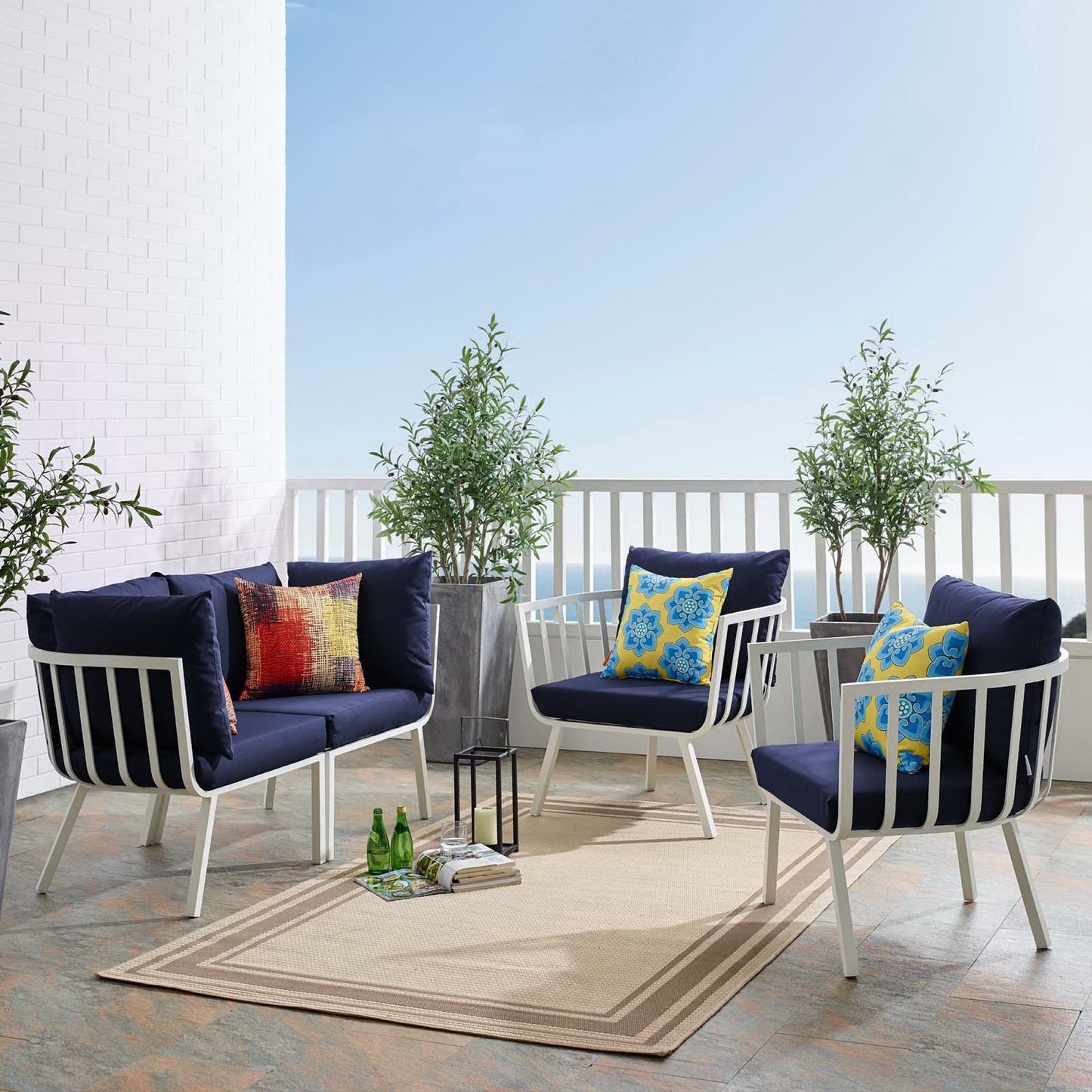 Riverside 4 Piece Outdoor Patio Aluminum Set in White Navy by Modway (3787)