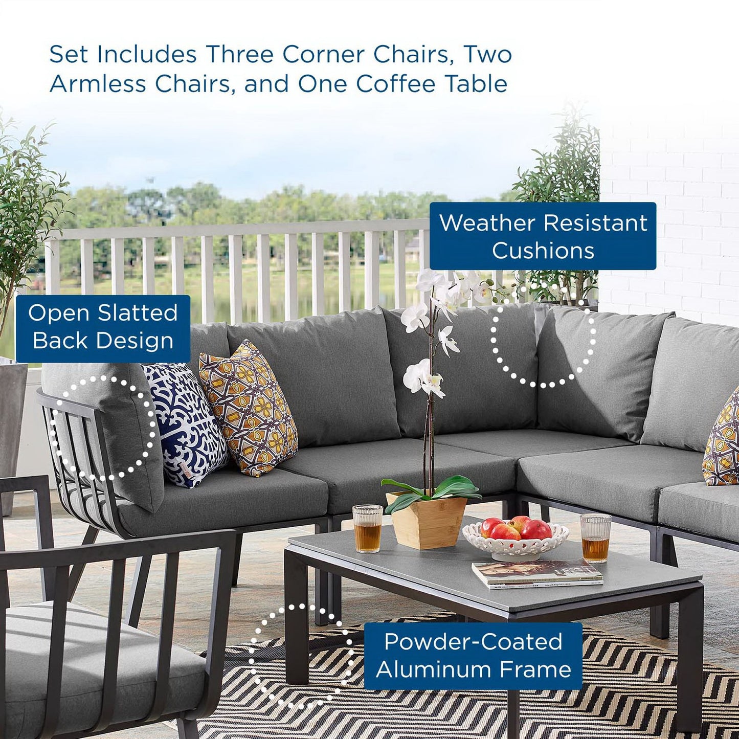 Riverside 6 Piece Outdoor Patio Aluminum Set in Gray Charcoal by Modway (3788)
