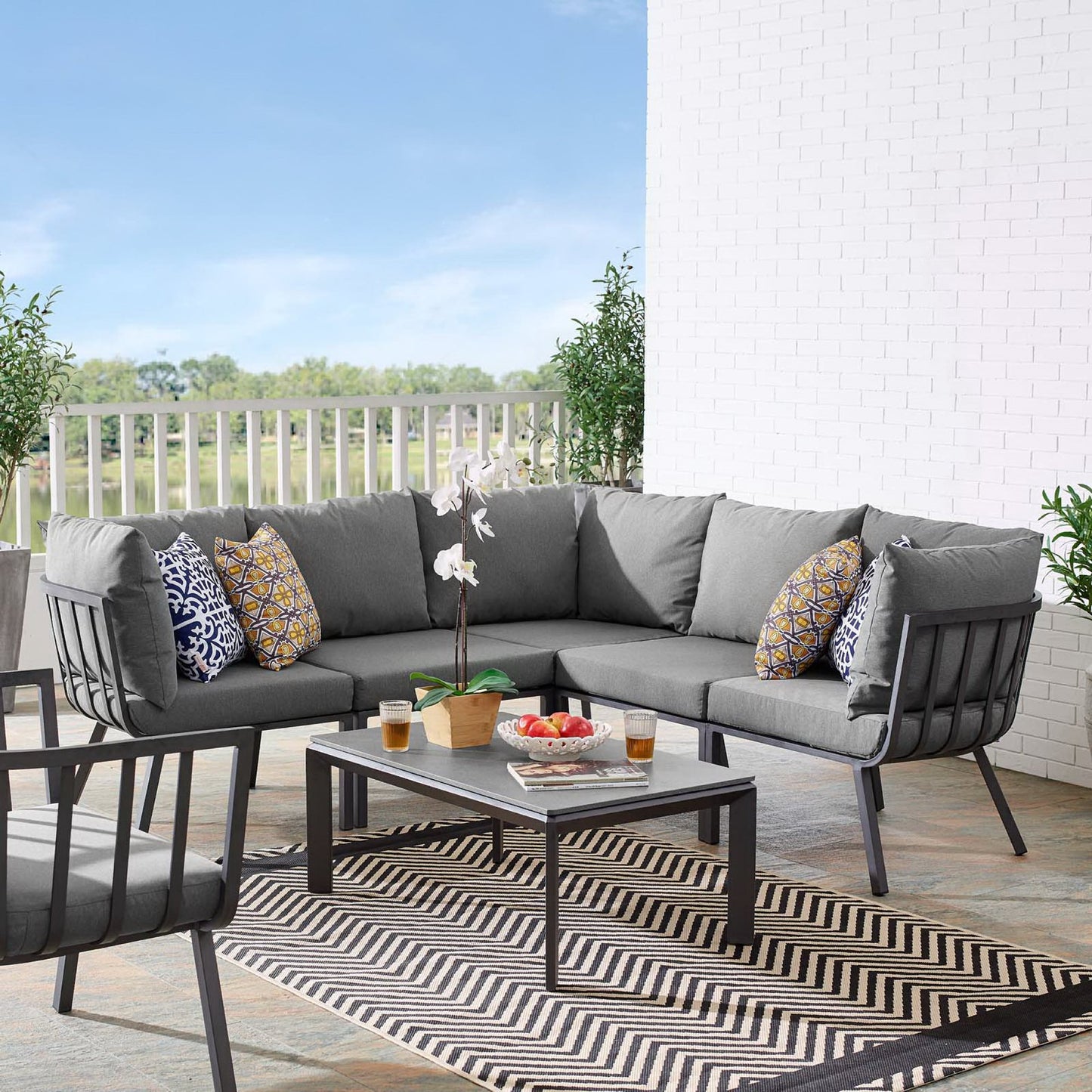 Riverside 6 Piece Outdoor Patio Aluminum Set in Gray Charcoal by Modway (3788)