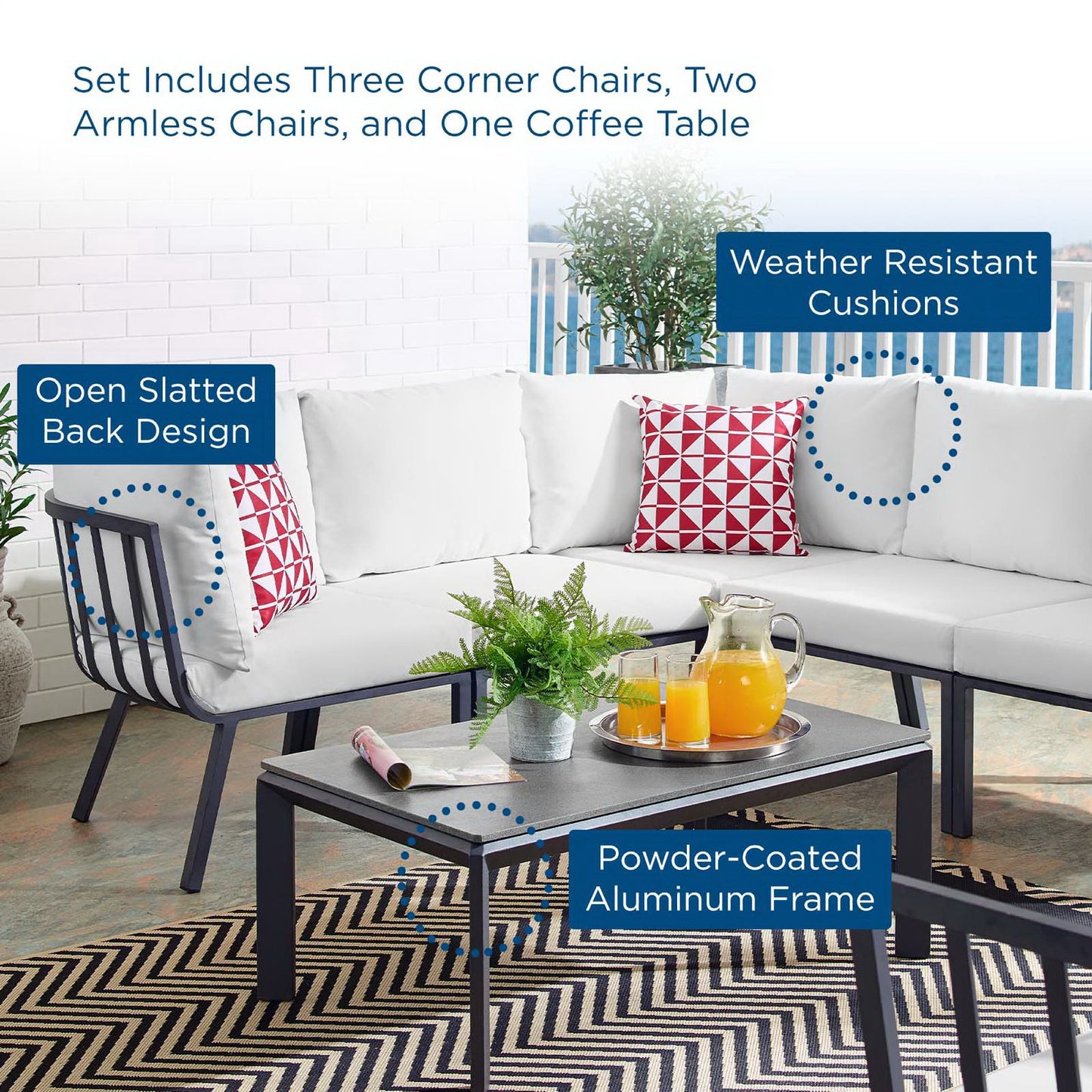 Riverside 6 Piece Outdoor Patio Aluminum Set in Gray White by Modway (3788)