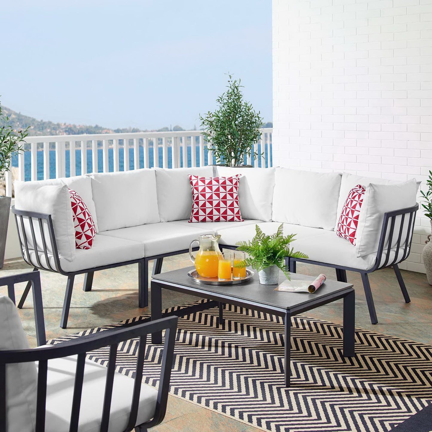 Riverside 6 Piece Outdoor Patio Aluminum Set in Gray White by Modway (3788)